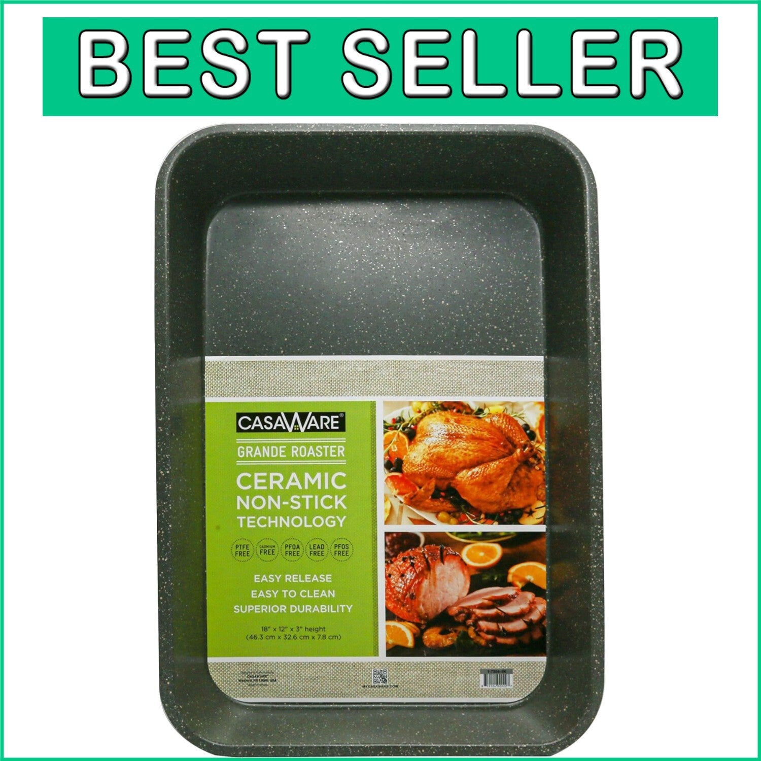 Elegant 18-Inch Nonstick Roasting Pan with Silver Granite Coating - 450°F Max