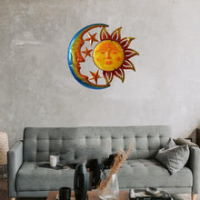 Load image into Gallery viewer, Vibrant 30" Sun Sculpture with Moon &amp; Stars - Perfect for Garden &amp; Patio