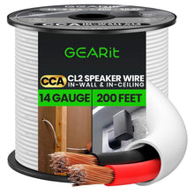 Load image into Gallery viewer, In-Wall Rated 14 Gauge 200ft Speaker Wire - Copper Clad Aluminum for Clear Sound