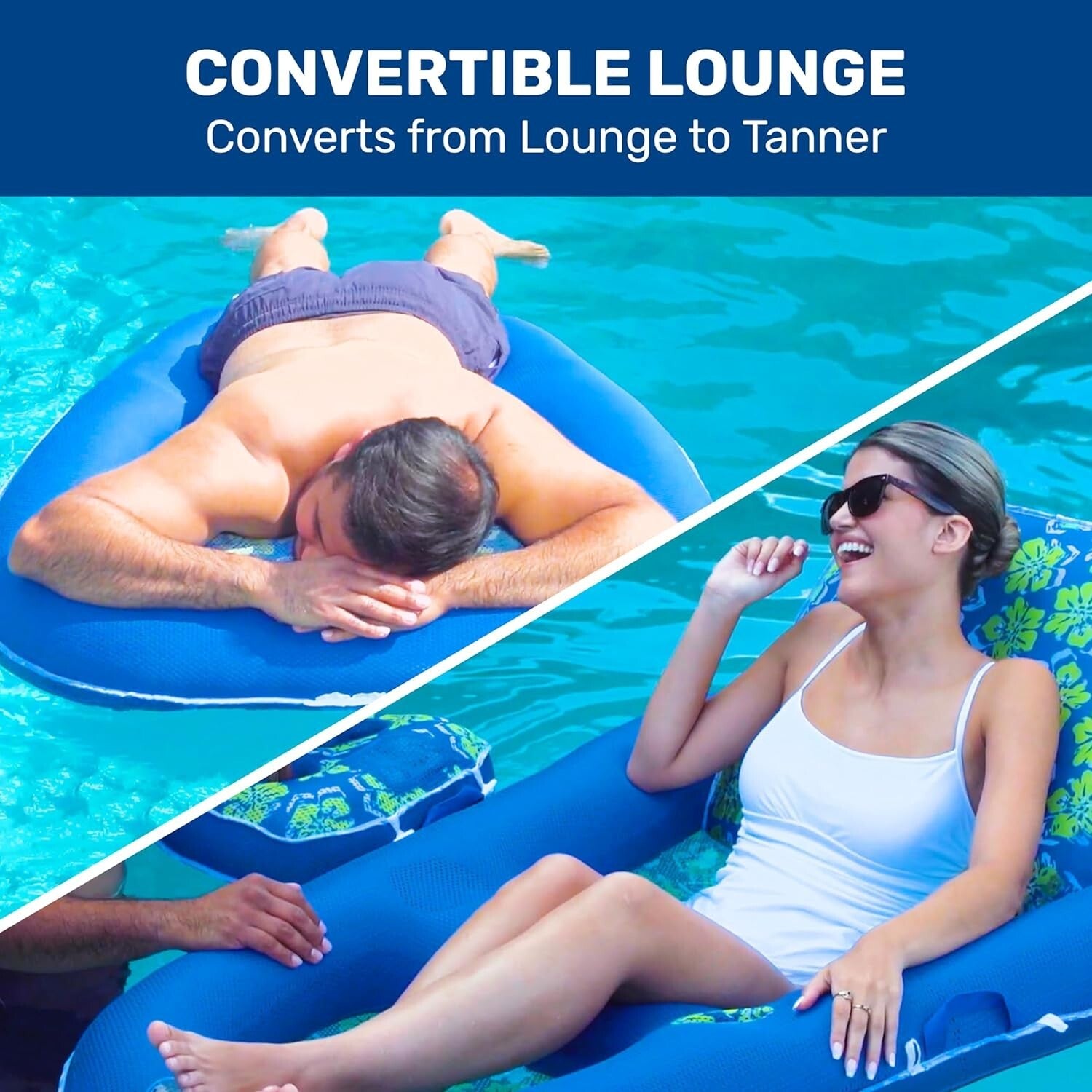 Extra Large Aqua Campania 2-in-1 Pool Float with Adjustable Backrest & Cupholder
