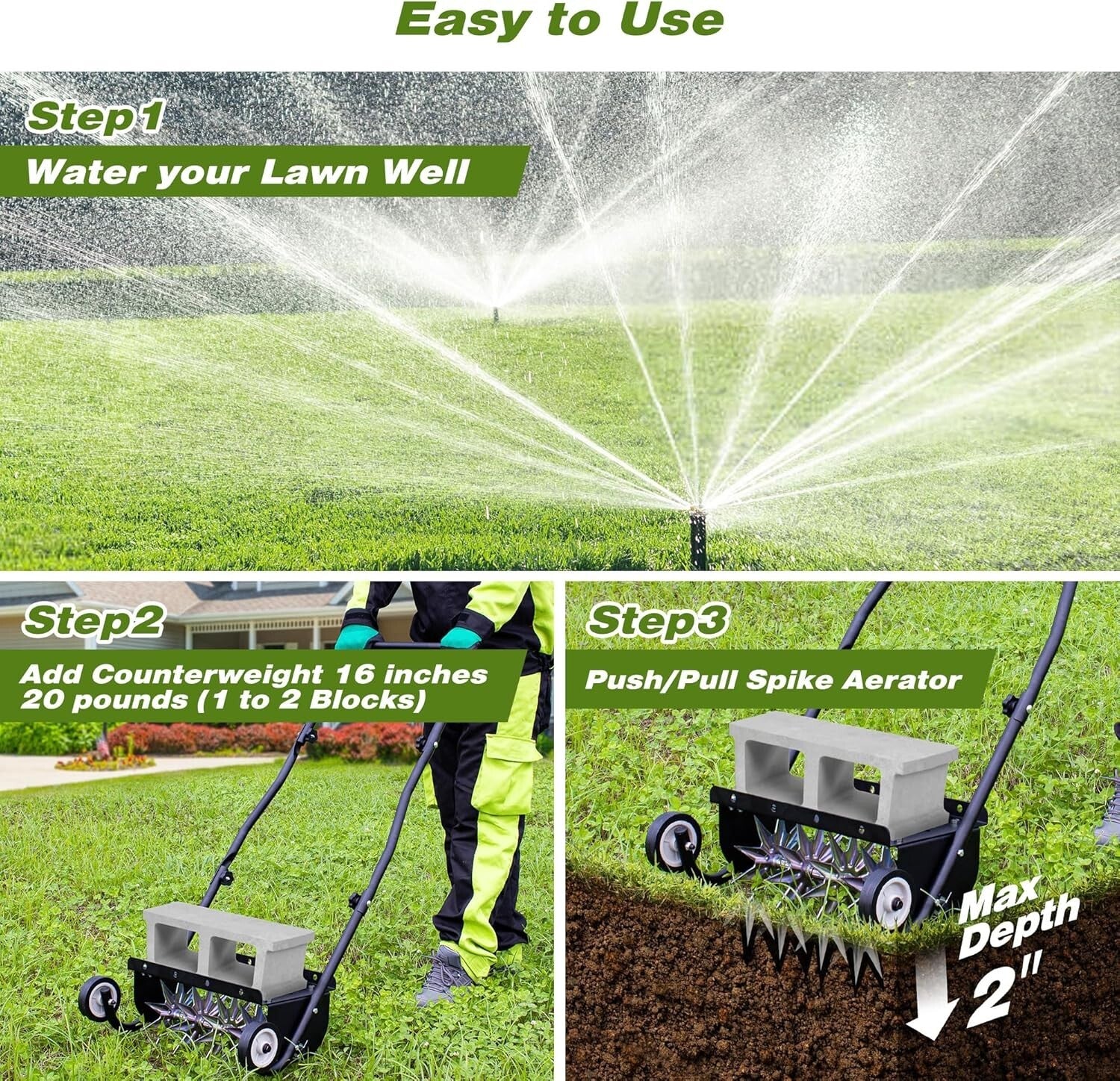 Durable 18-Inch Push Spike Aerator - Enhance Lawn Health with Steel Construction