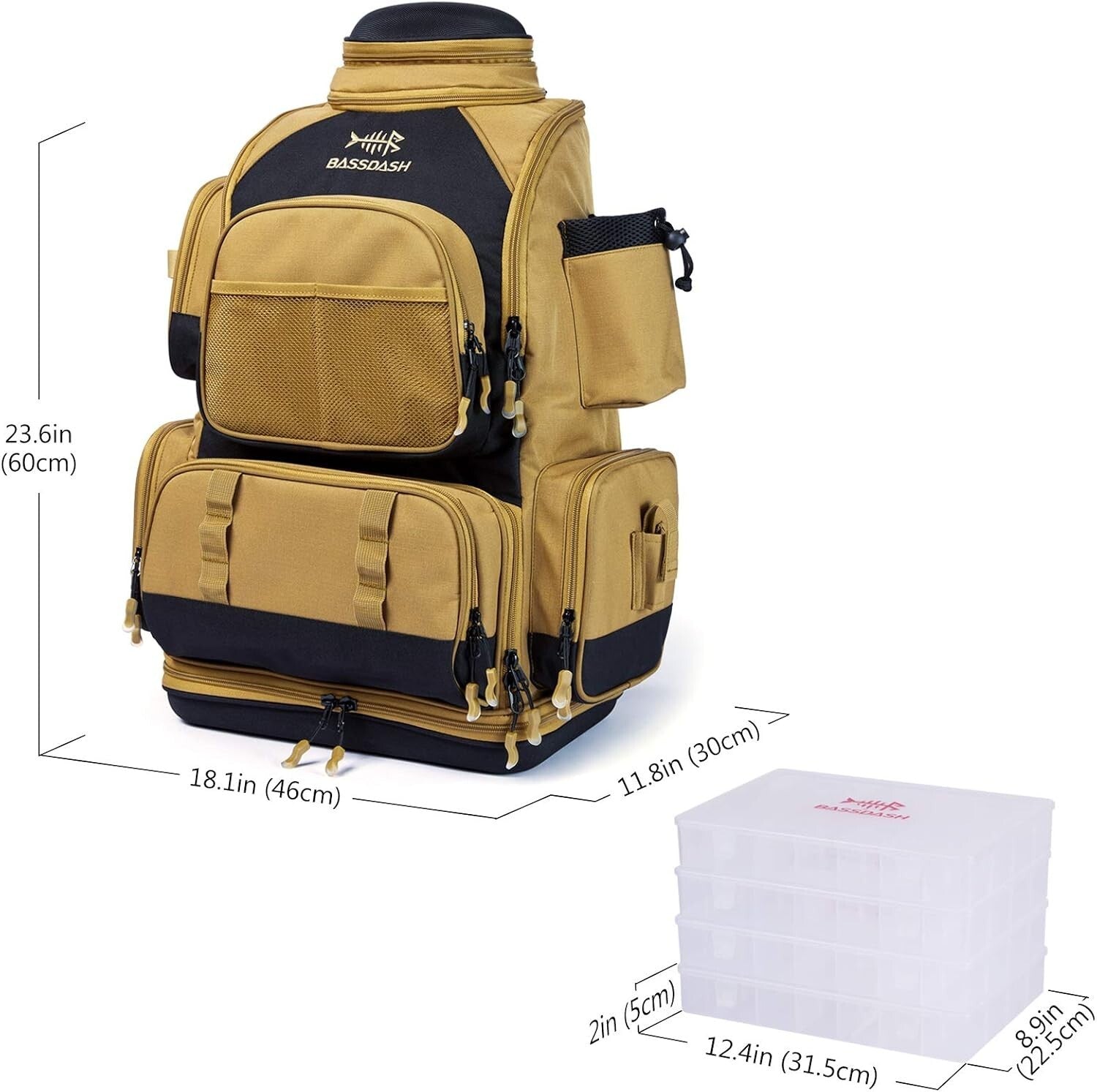 Tactical Fishing Backpack with Rod Holder, Rain Cover & Ergonomic Design