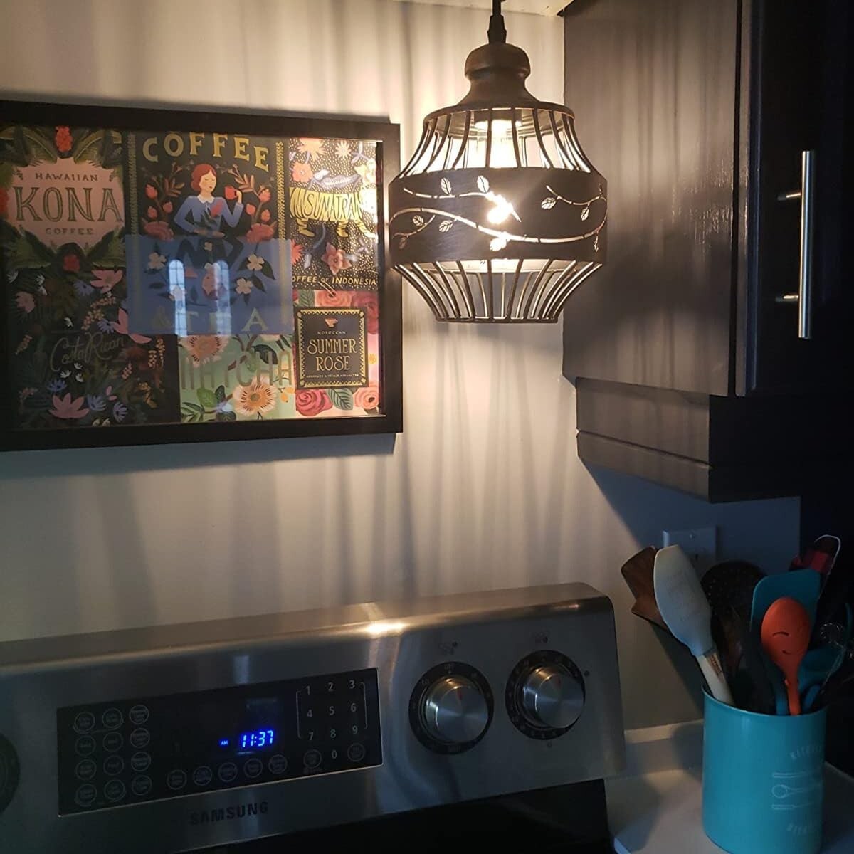 Dimmable Metal Hanging Pendant Light - 16Ft Cord for Living Room & Study Spaces