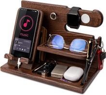 Load image into Gallery viewer, Natural Wood Phone Station with Key Holder - Gifts for Husband, Dad or Boyfriend