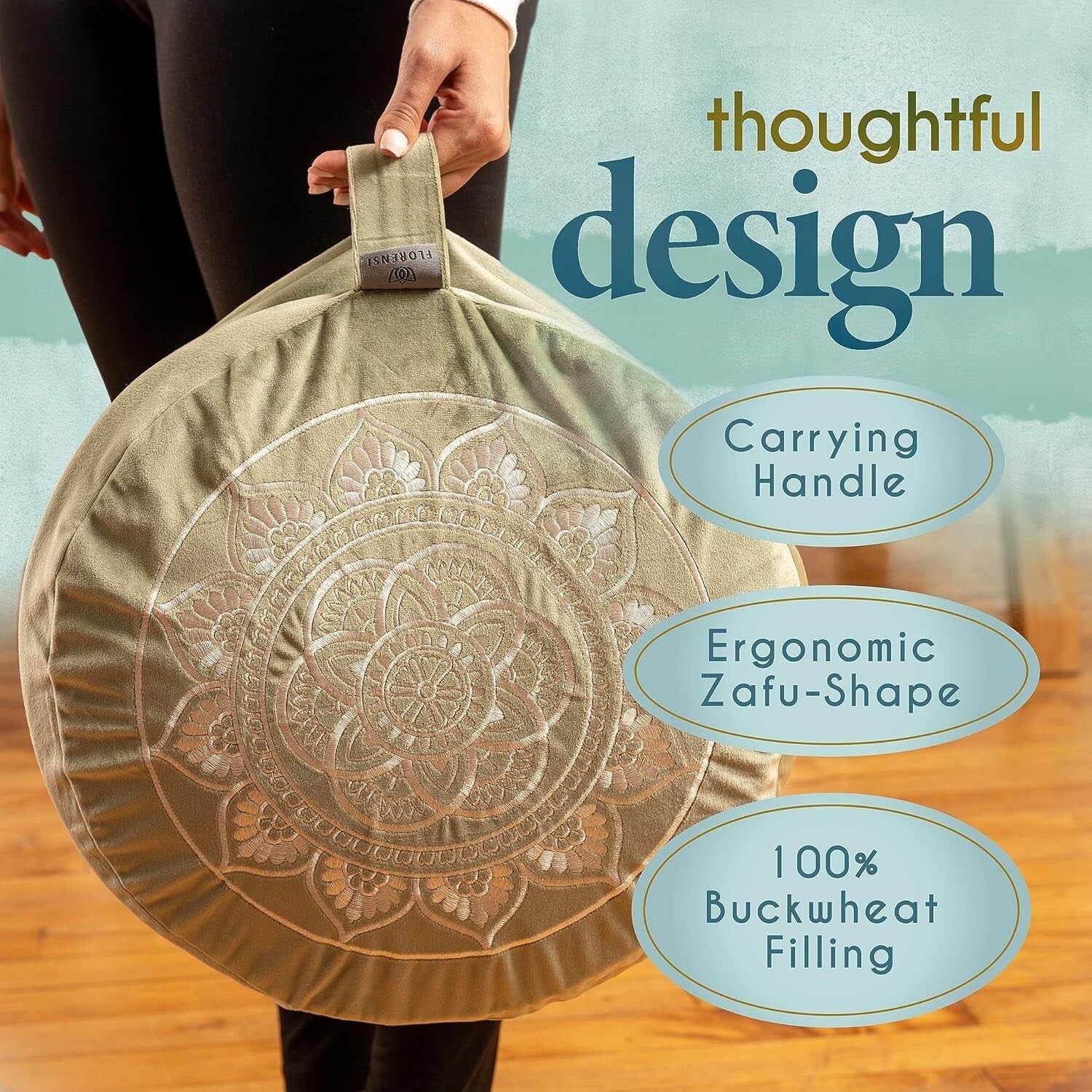 Premium Velvet Yoga Cushion with Posture Support - Beautiful Mandala Design