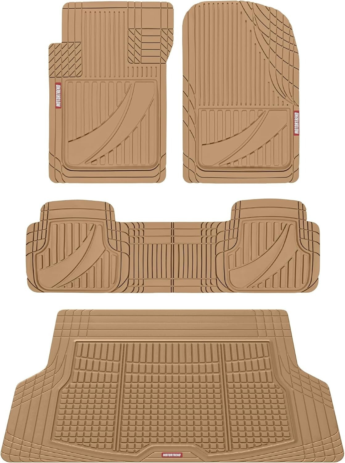 FlexTough Advanced Heavy Duty Beige Rubber Car & SUV Floor Mats Full Set