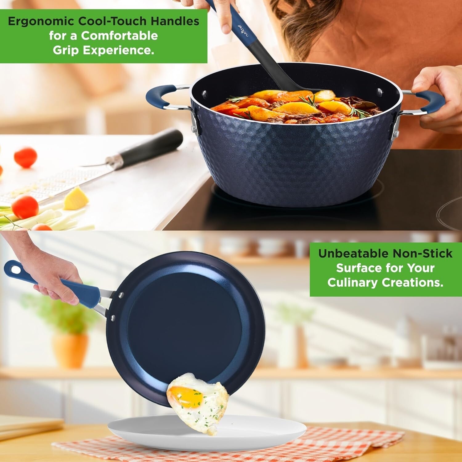 Durable 11-Piece Nonstick Cookware Set with Tempered Glass Lids and Utensils