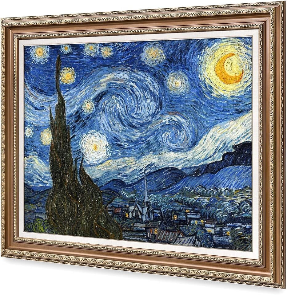 Classic Starry Night Giclee Canvas Art - Framed Size 36x30in - Made in USA