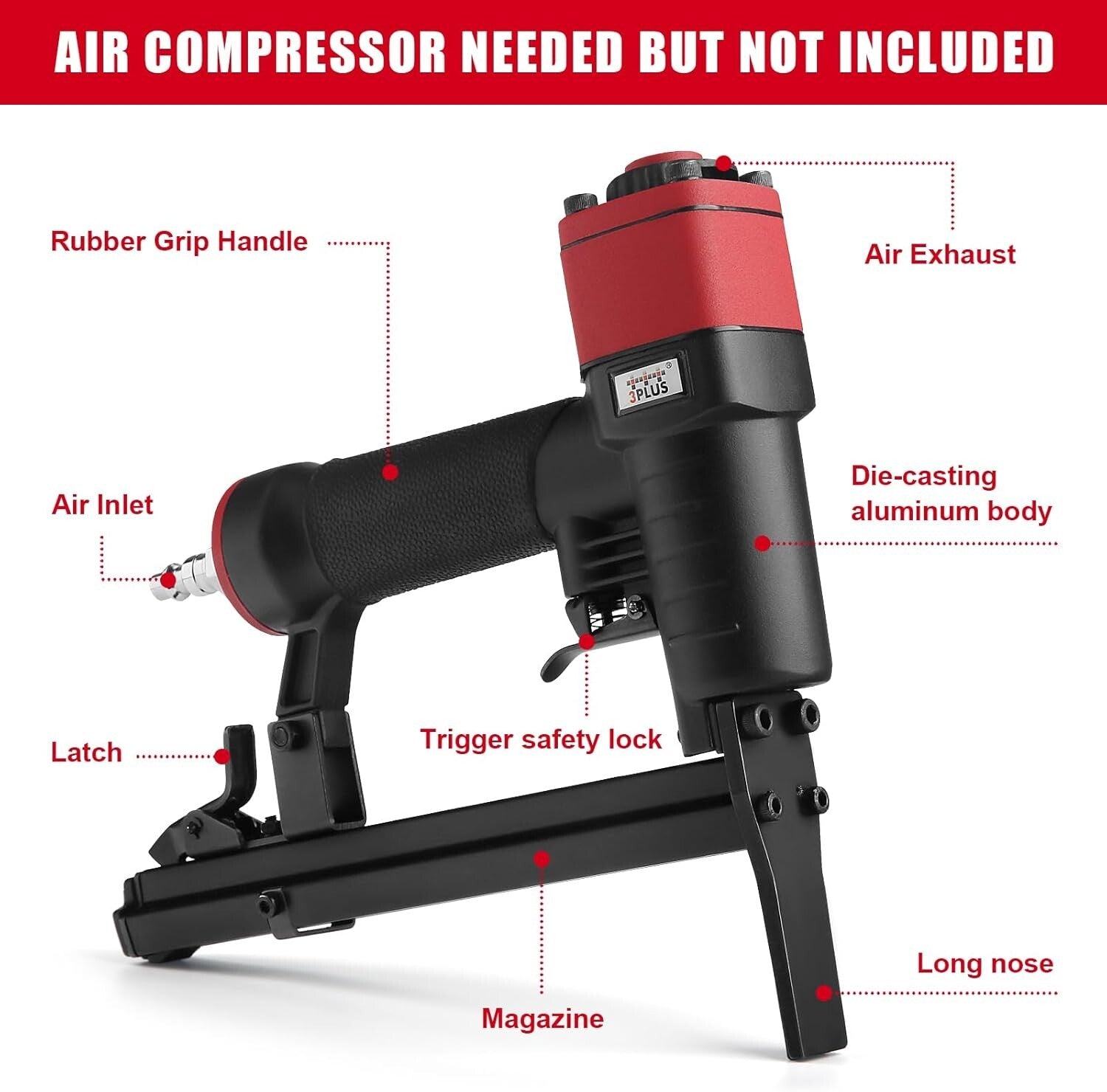 Adjustable Long Nose Pneumatic Stapler: Perfect for Upholstery & Wood Assembly