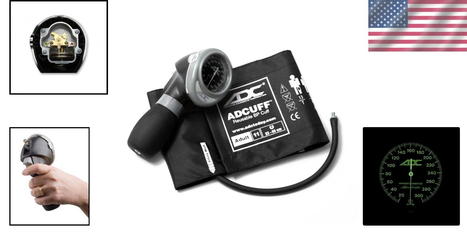 Accurate Palm Style Aneroid Sphygmomanometer with Nylon Cuff - Adult Size, Black