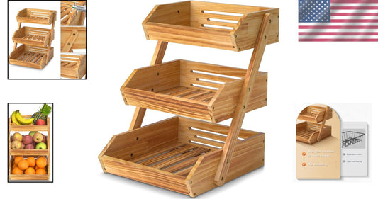 Ample Space 3 Tier Kitchen Fruit and Vegetable Storage Basket in Rustic Brown