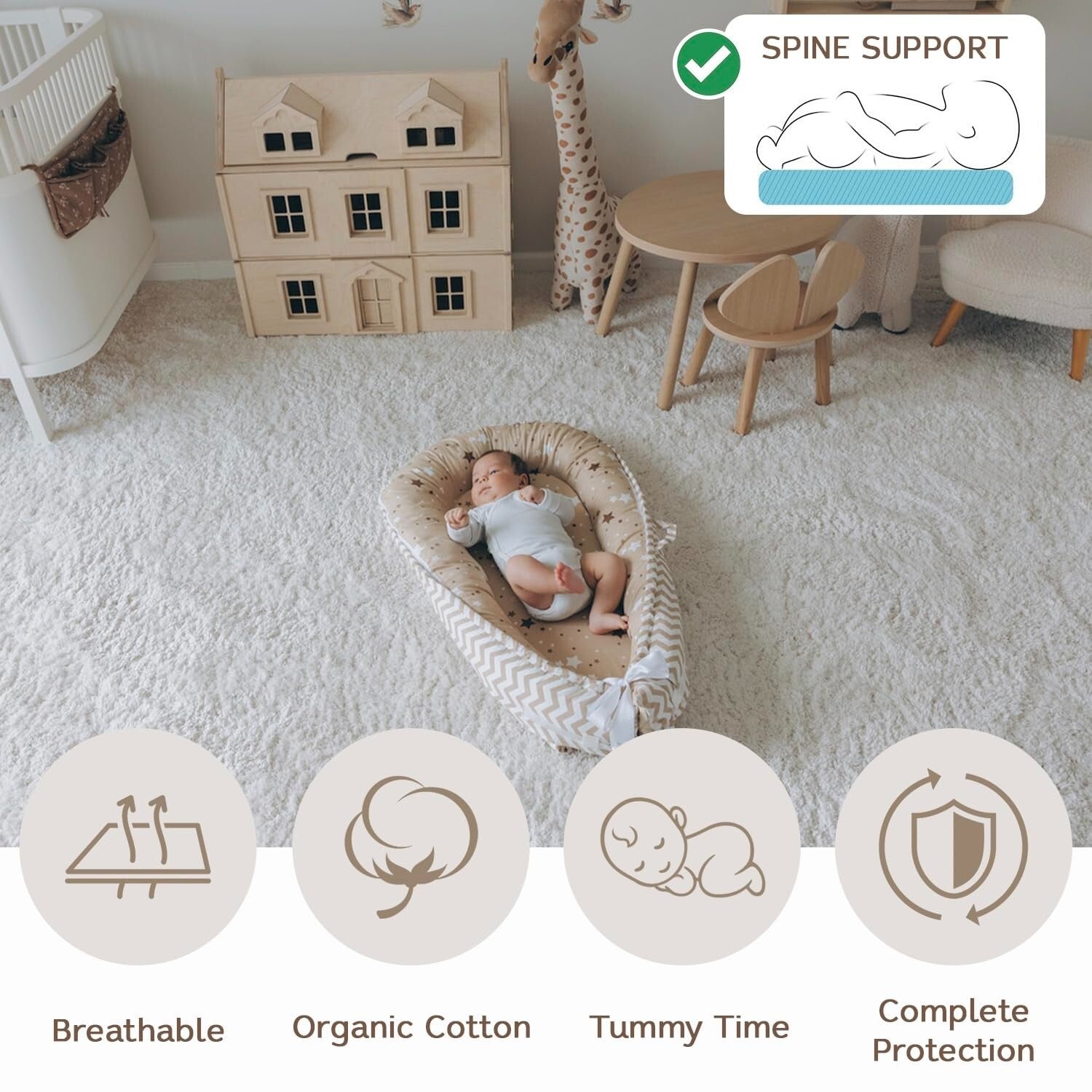 Breathable Organic Baby Nest Lounger - Lightweight & Washable Travel Essential