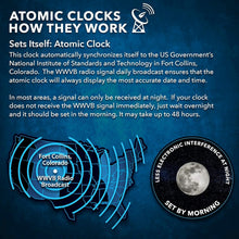 Load image into Gallery viewer, Battery Operated Atomic Clock - 3" LCD Display &amp; Wireless Temperature Sensor