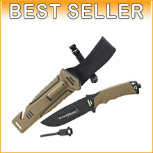 Load image into Gallery viewer, Versatile Brown Rubber Handle Bowie Knife with Firestarter &amp; Cord Cutter, 4.25"