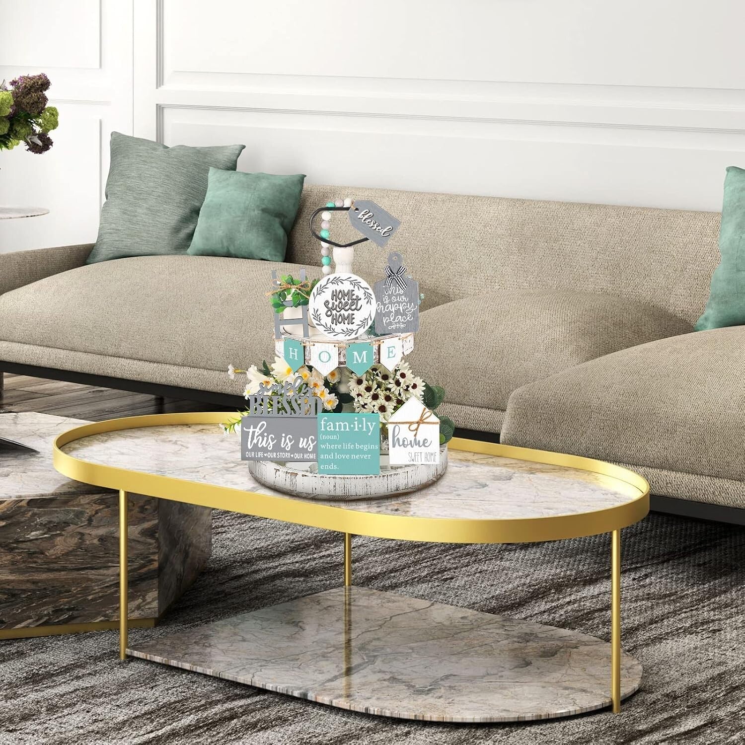 12-Piece Rustic Farmhouse Tiered Tray Decor Set for Kitchen & Table Centerpiece