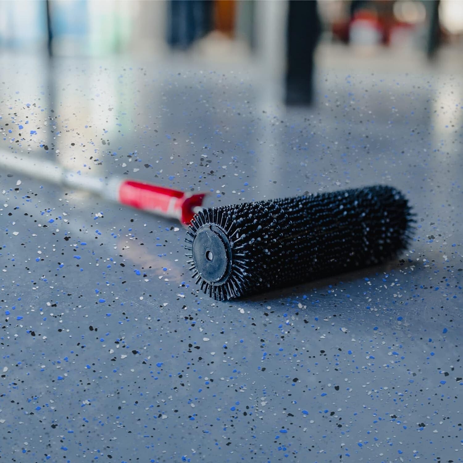 Durable Epoxy Garage Floor Paint with Black, White, Blue & Gray Decorative Chips