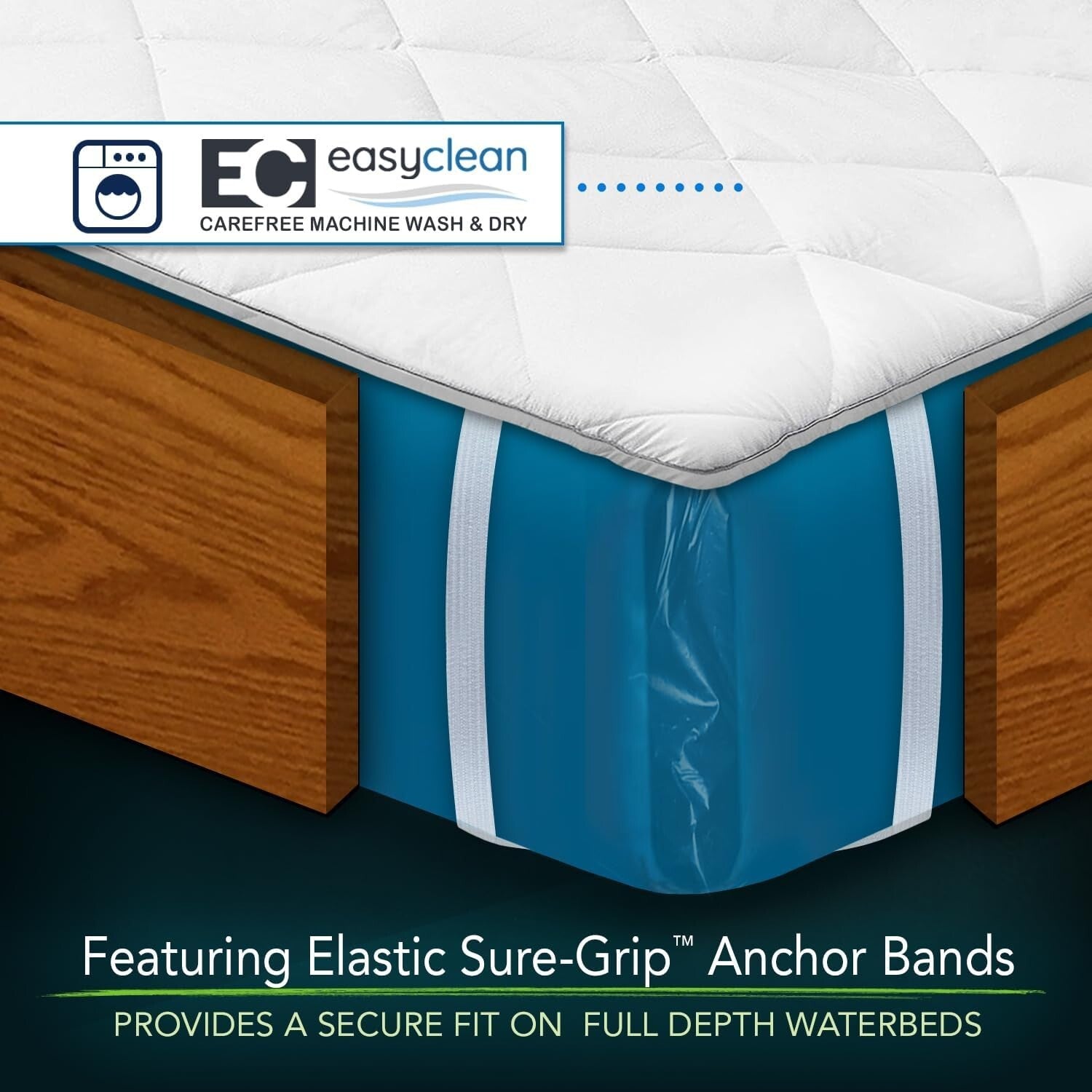 California King Quilted Comfort Waterbed Mattress Pad with Sure-Grip Bands