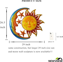 Load image into Gallery viewer, Vibrant 30" Sun Sculpture with Moon &amp; Stars - Perfect for Garden &amp; Patio