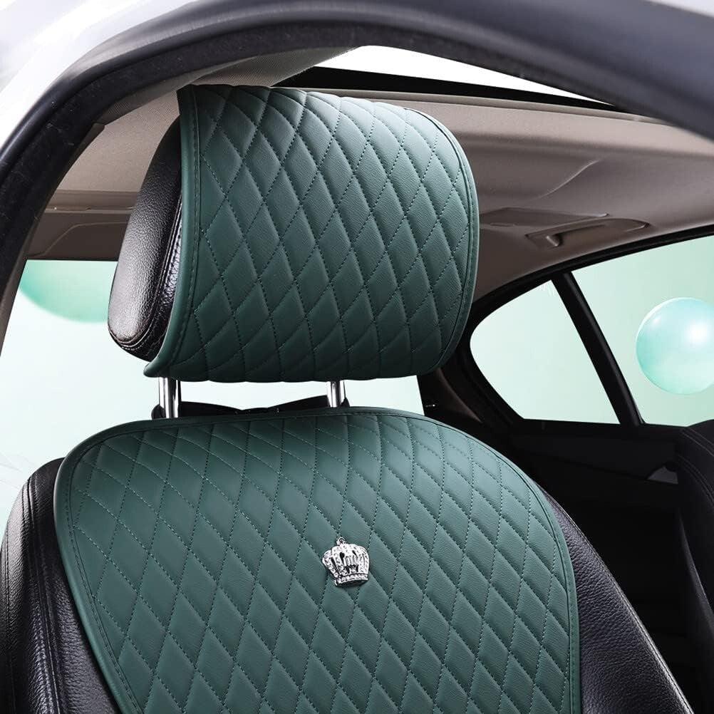 Durable 11-Piece Leather Car Seat Covers with Crown Design - A-Army Green