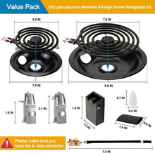 Load image into Gallery viewer, Complete Range Oven Repair Set: Electric Elements + Receptacle Kit &amp; Drip Bowls