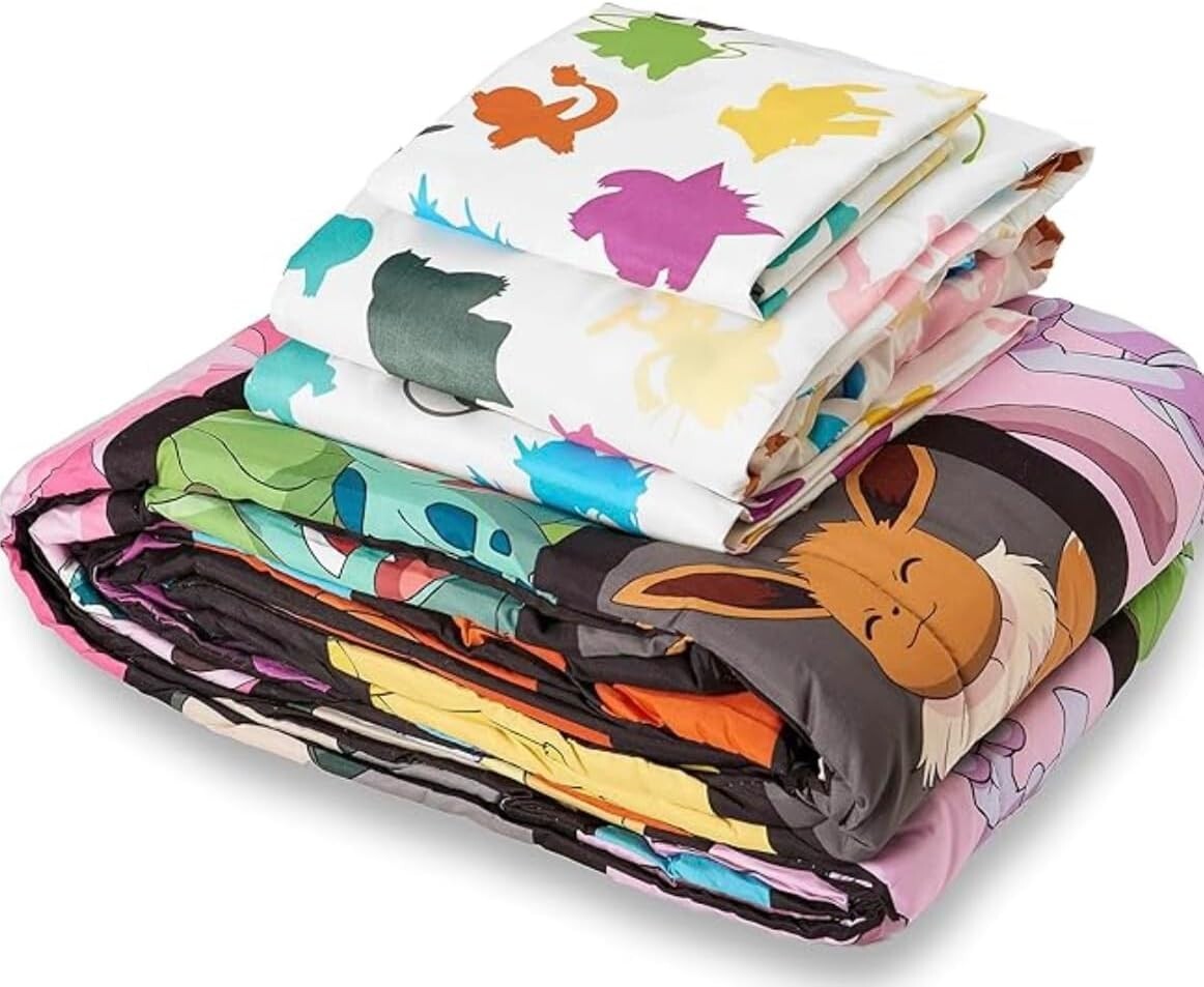 Exciting Pokémon Twin Bed Set with Comforter, Sheets & Pillowcases - Cozy Design
