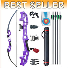 Load image into Gallery viewer, Ergonomic Right-Hand Purple Bow with 6 Arrows - Archery Set for All Skill Levels
