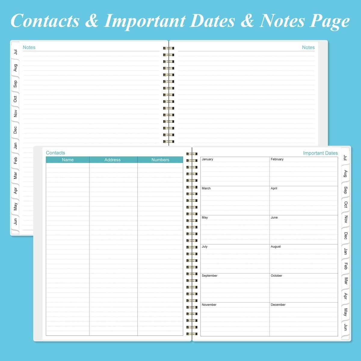 Elegant 2025-2026 Daily Planner with 12 Monthly Tabs - 11" x 8.5" Blue Design