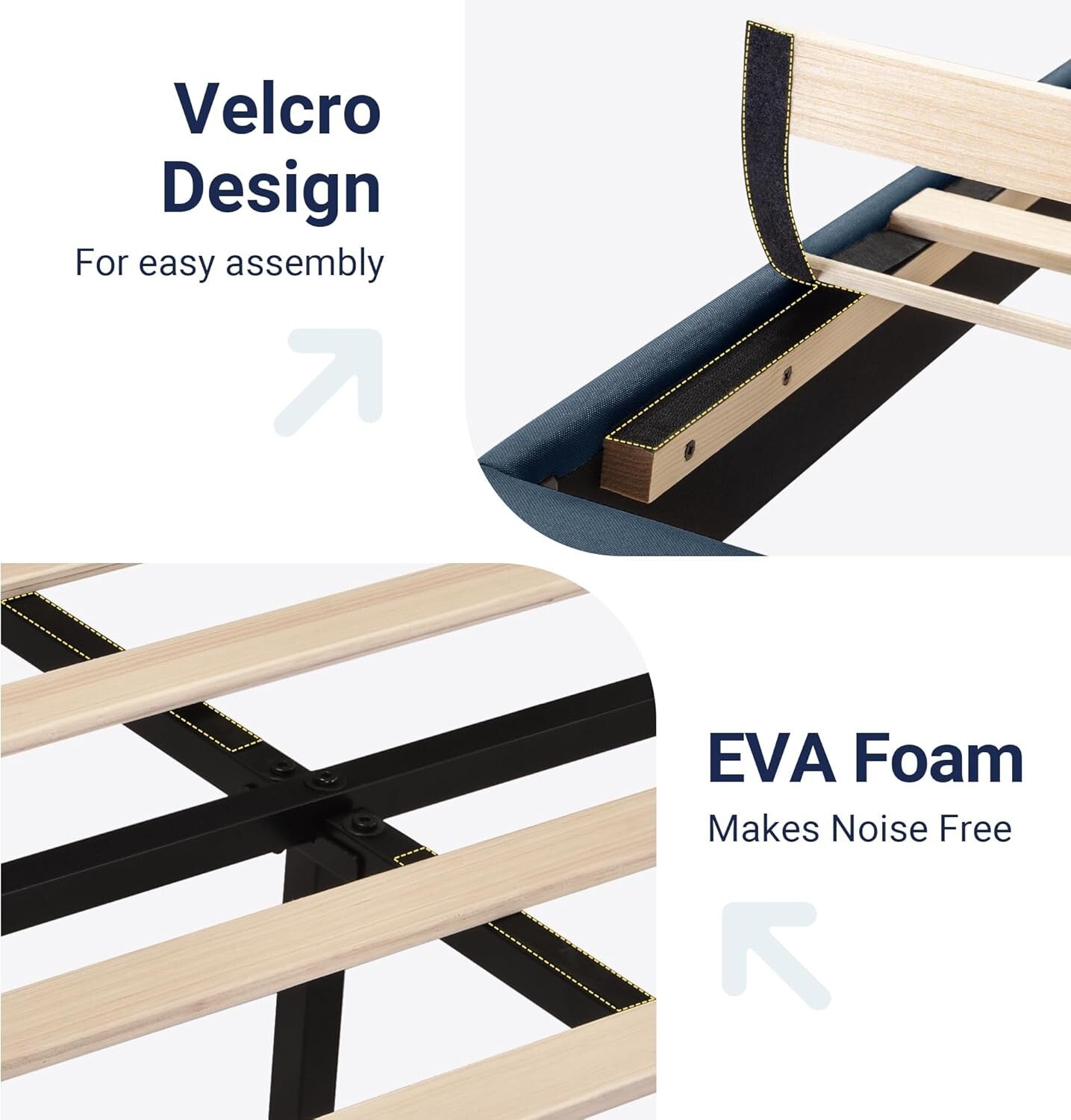 Elegant Navy Blue Full Size Bed Frame with Fabric Headboard - 800 lbs Capacity