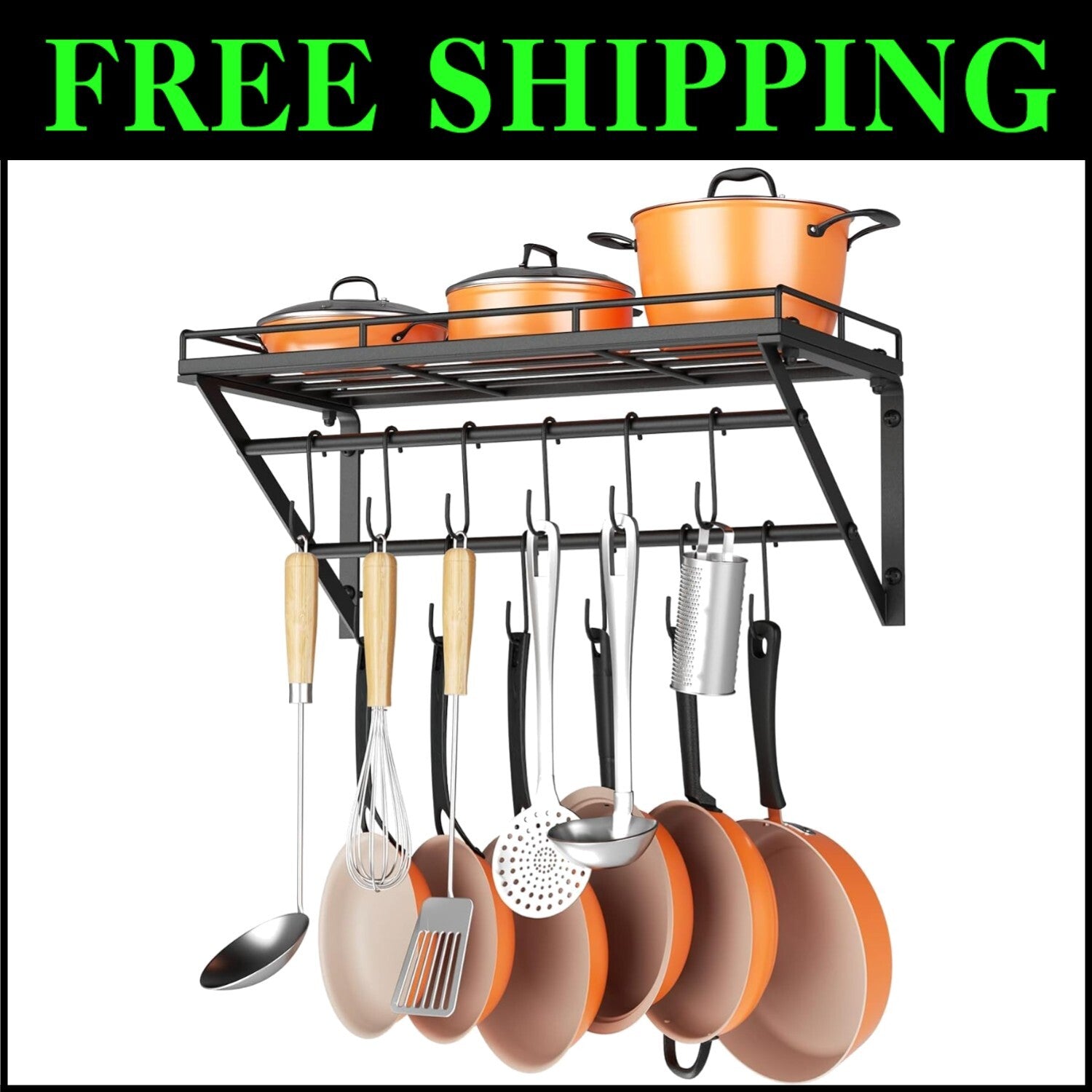 Elegant 23-Inch Hanging Pot Rack with Rust-Resistant Iron and Adjustable Hooks