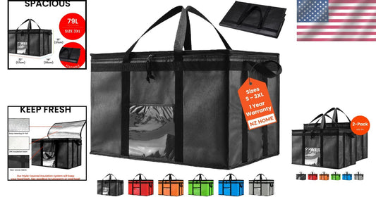 3XL Insulated Grocery and Delivery Bags with Zipper - Food Safety Guaranteed