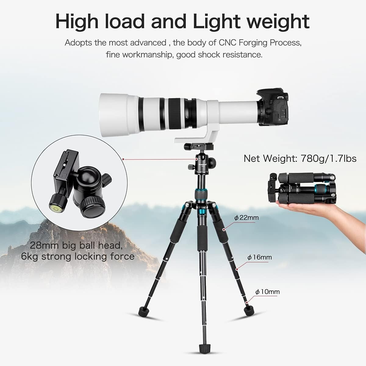 Compact 20"/51cm Mini Tripod with 360° Ball Head & Quick Release for Cameras