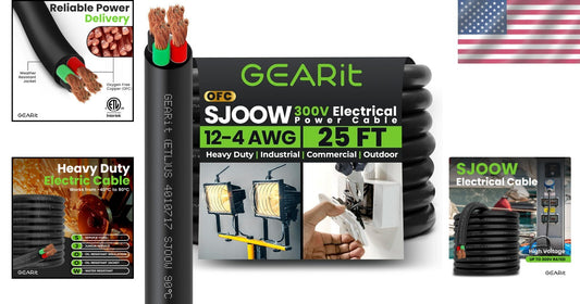 Heavy-Duty 12 AWG 300V SJOOW Power Cable - 25ft Multi-Conductor Electrical Wire