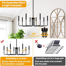 Load image into Gallery viewer, Elegant 8-Light Black Chandelier - Ideal for Foyer, Entryway, and Dining Areas