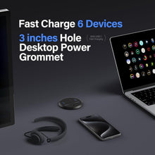 Load image into Gallery viewer, Compact Recessed Power Grommet with 2 AC Outlets &amp; 4 USB Ports - Easy Install