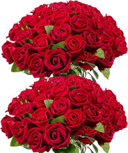 Load image into Gallery viewer, 50PCS Velvet Artificial Roses - Realistic Long Stem Faux Flowers for Weddings