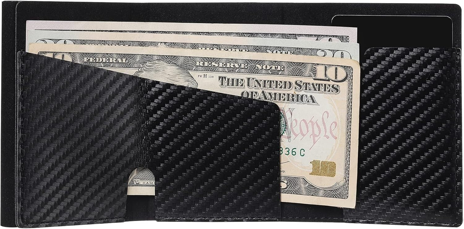 Sleek Men's Minimalist Wallet - Holds 6 Cards, RFID Protection in Black Titanium