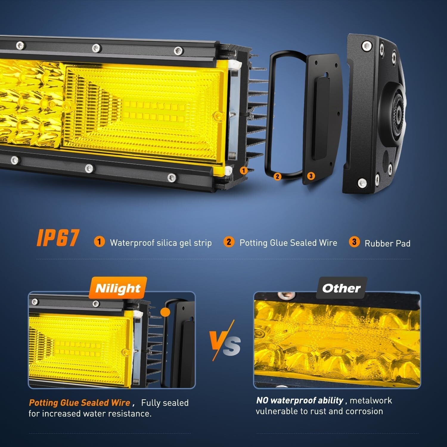 High Power 52-Inch LED Light Bar with Yellow Beam – 783 Chips for Trucks & 4x4s