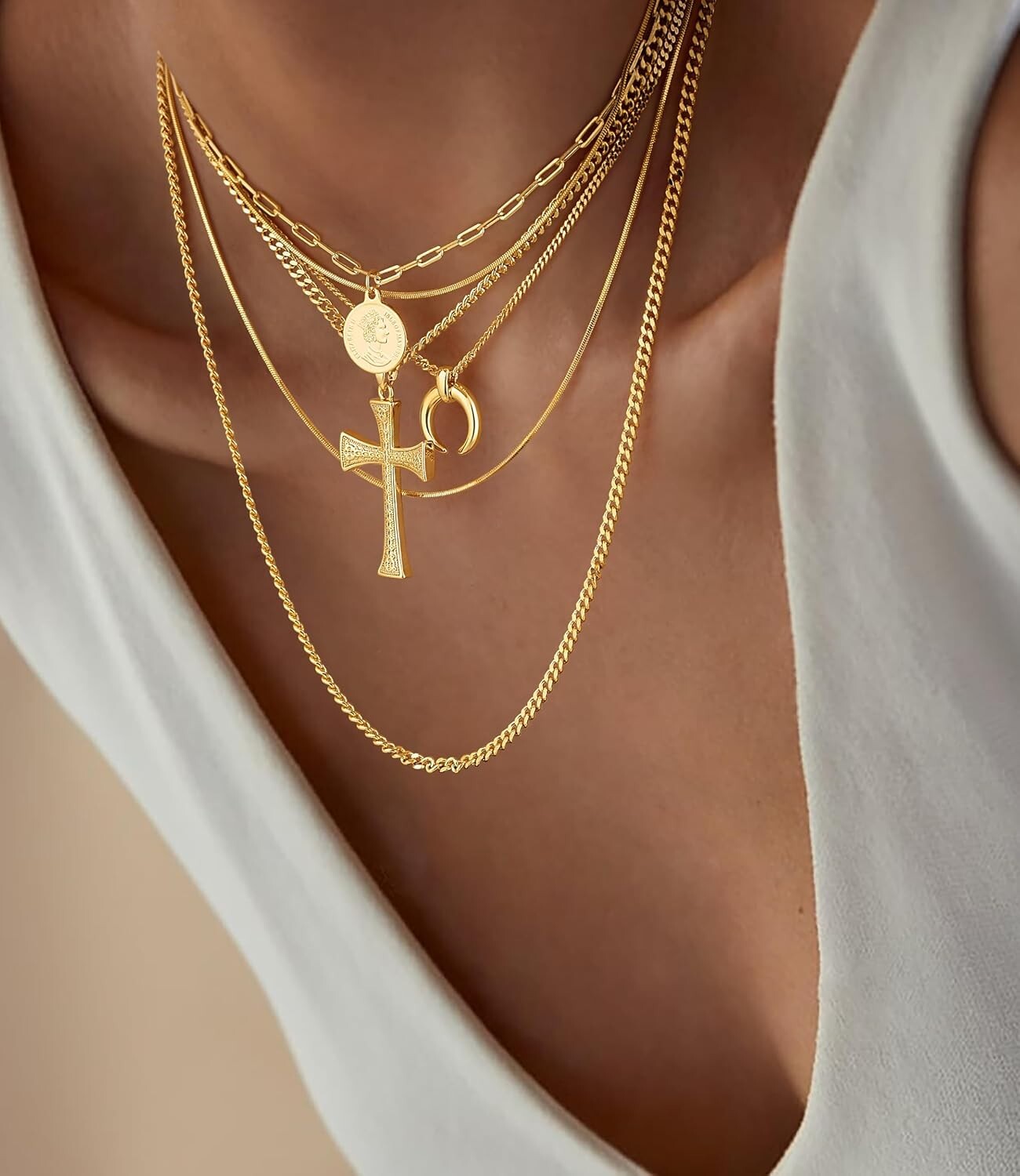 Stunning 6-Layer Gold Pendant Necklace for Women - Perfect Gift & Daily Wear