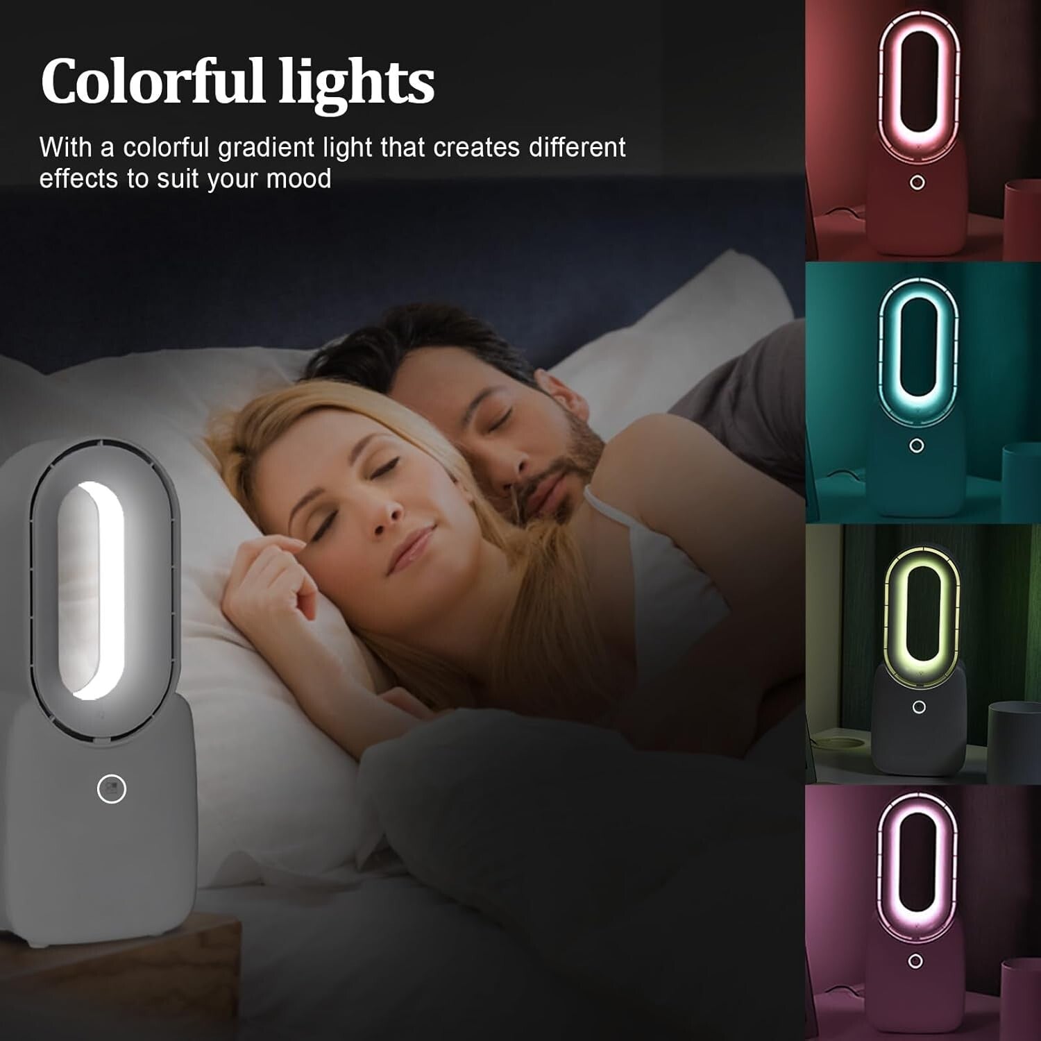 Quiet Bladeless USB Fan with Colorful LED Light - Ideal for Bedrooms & Offices