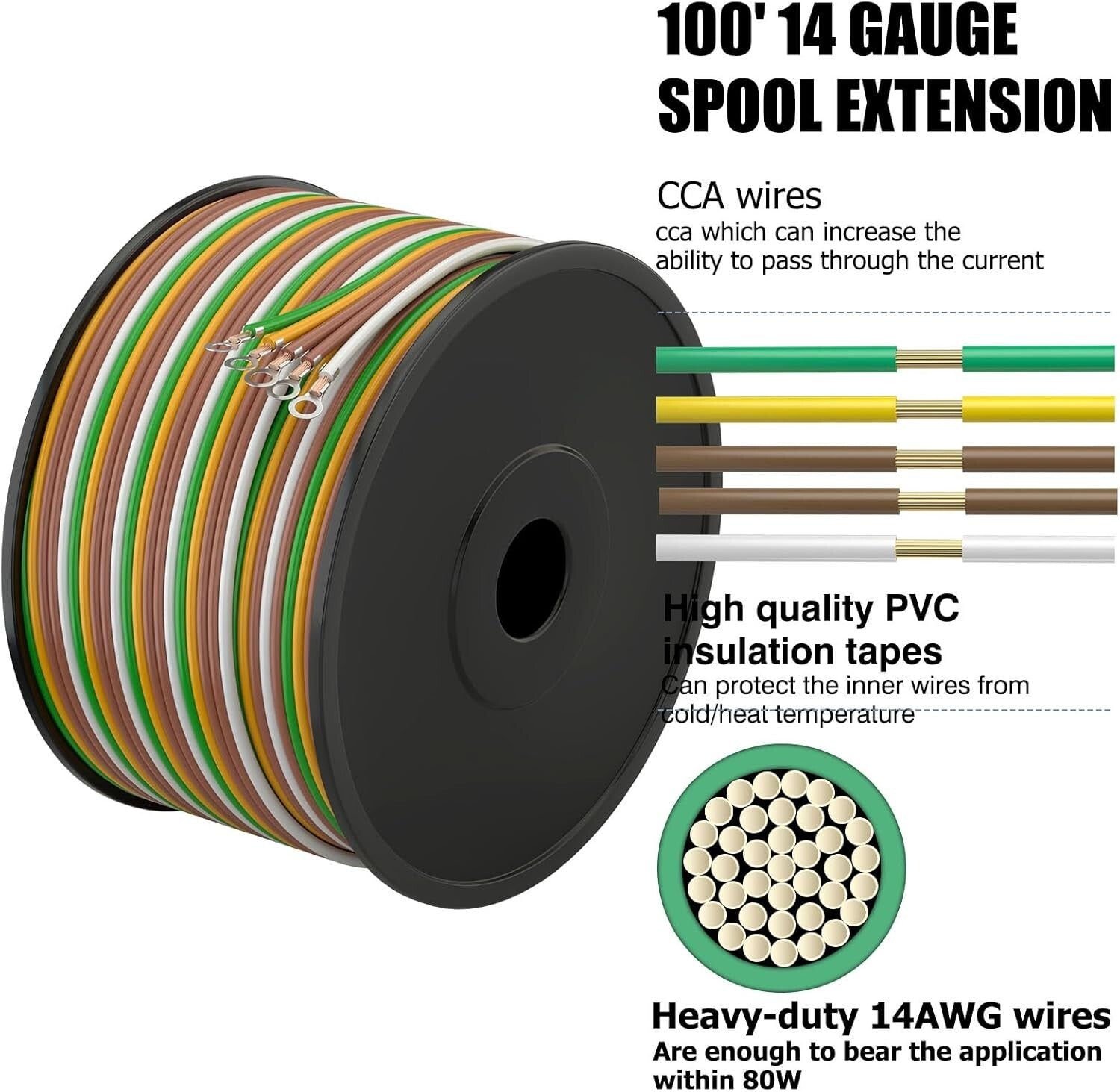 100Ft 14AWG Color-Coded 5-Way Trailer Wiring Cable - Durable and Easy Install