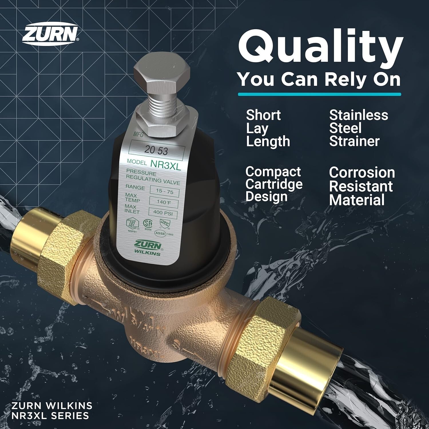 Efficient 3/4" Brass Pressure Reducing Valve with Quick-Access Cartridge Design