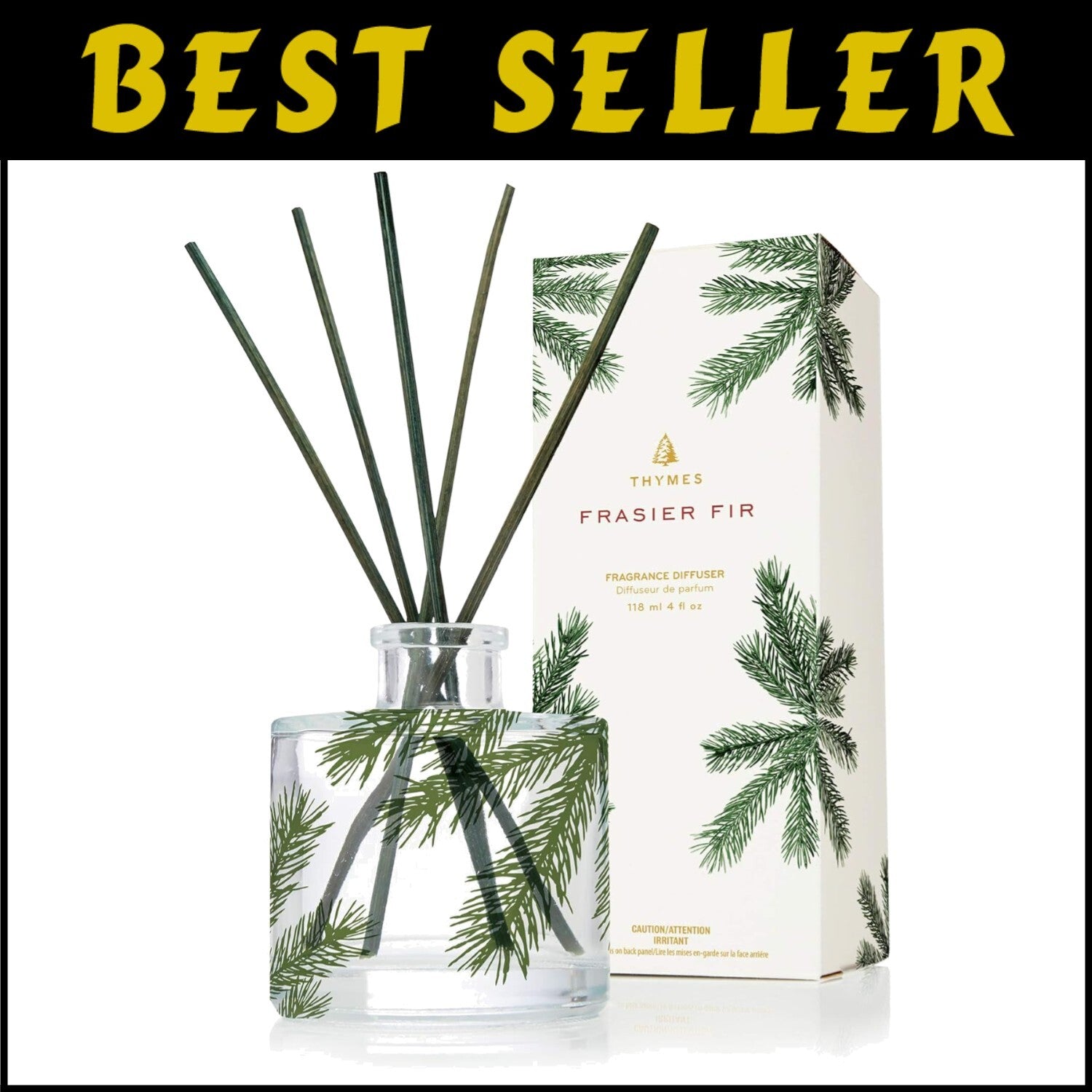 Frasier Fir Reed Diffuser Set - Elegant Green Glass with Long-Lasting Aroma