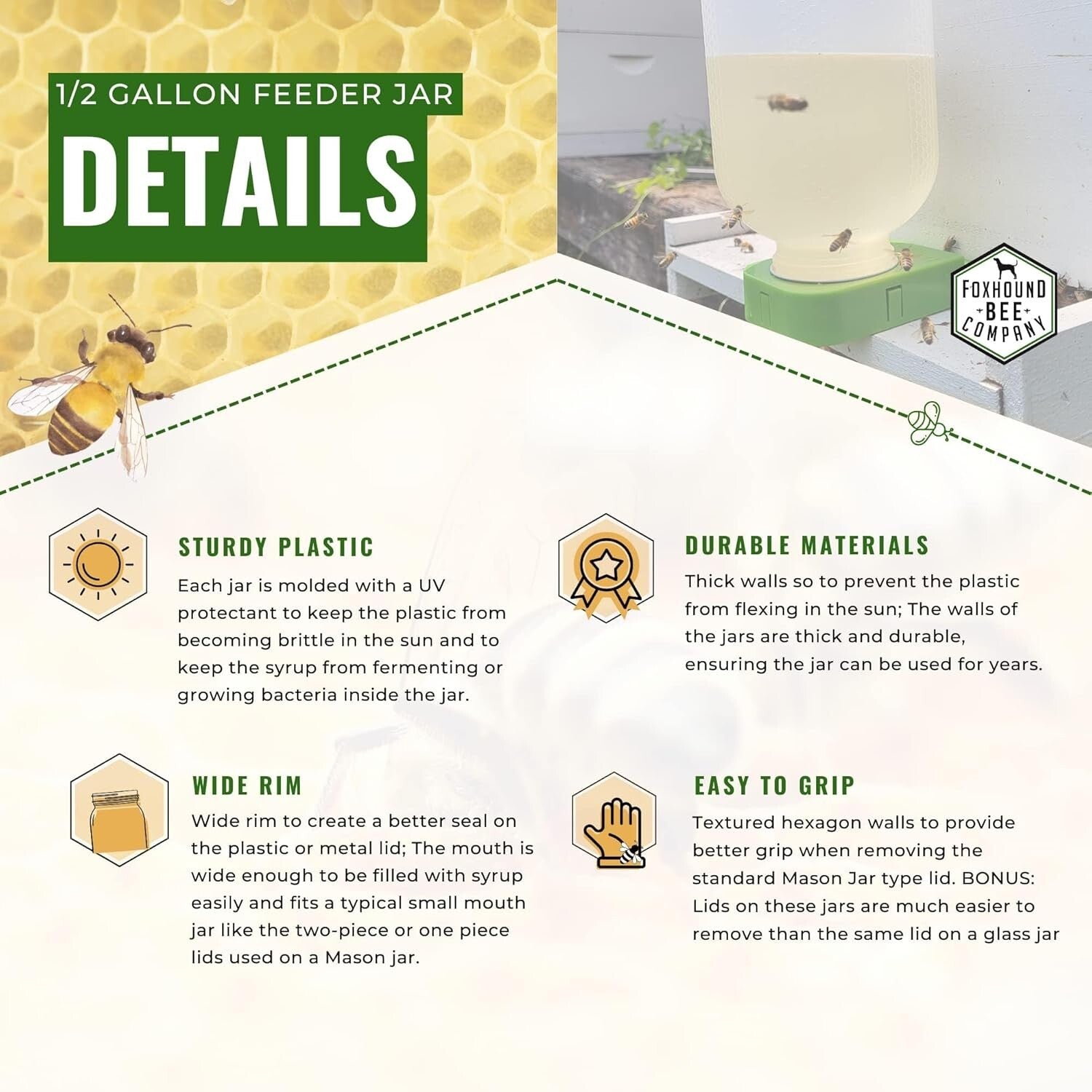 Heavy-Duty Half-Gallon Beekeeper Feeder Jar – Ideal for Backyard Beekeeping