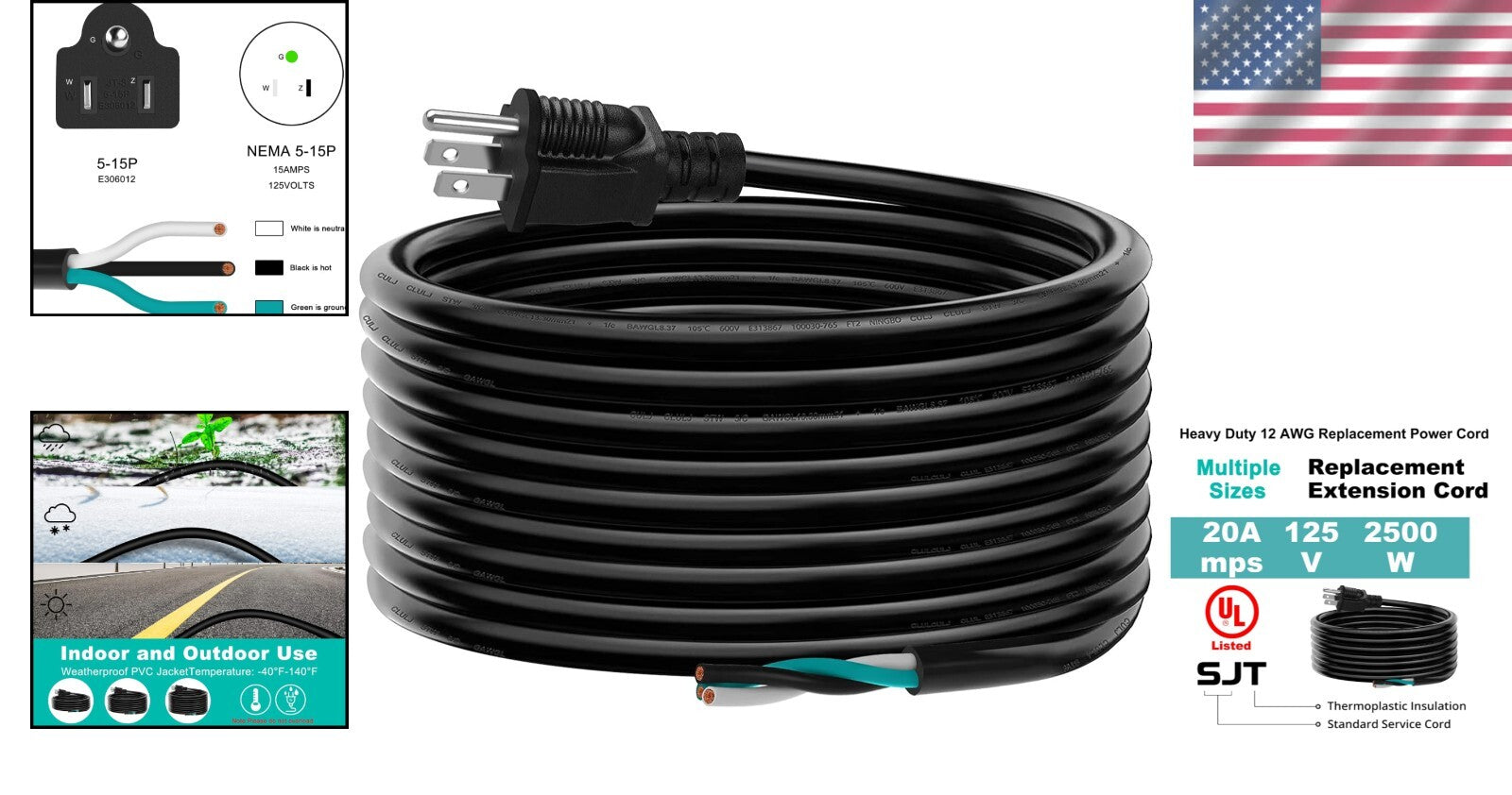 Flexible 20 Ft 12 Gauge 3 Prong Extension Cord for Safe Appliance Replacement