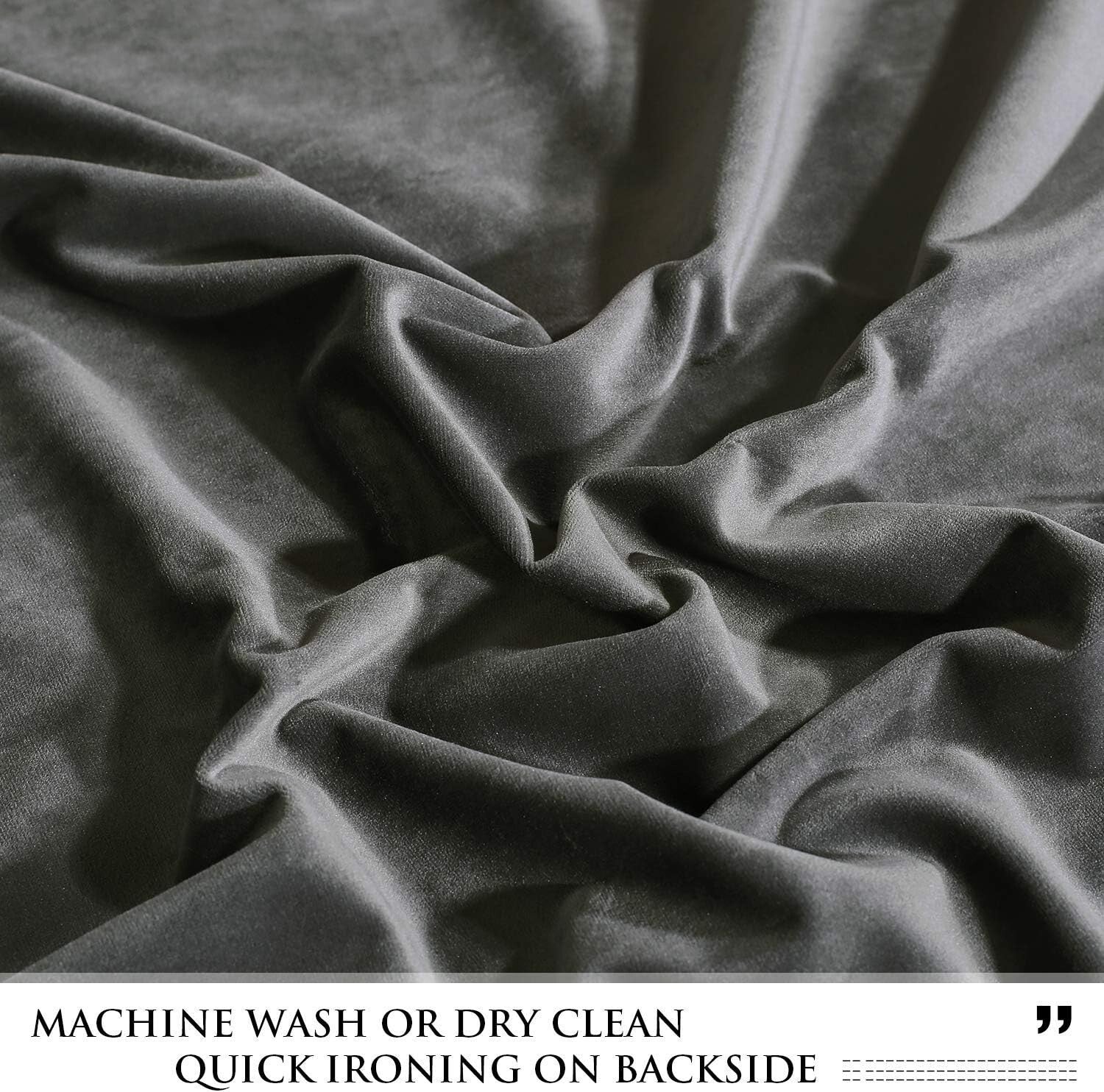 Elegant Grey Velvet Blackout Curtains 84" Long - Set of 2 Room Darkening Drapes