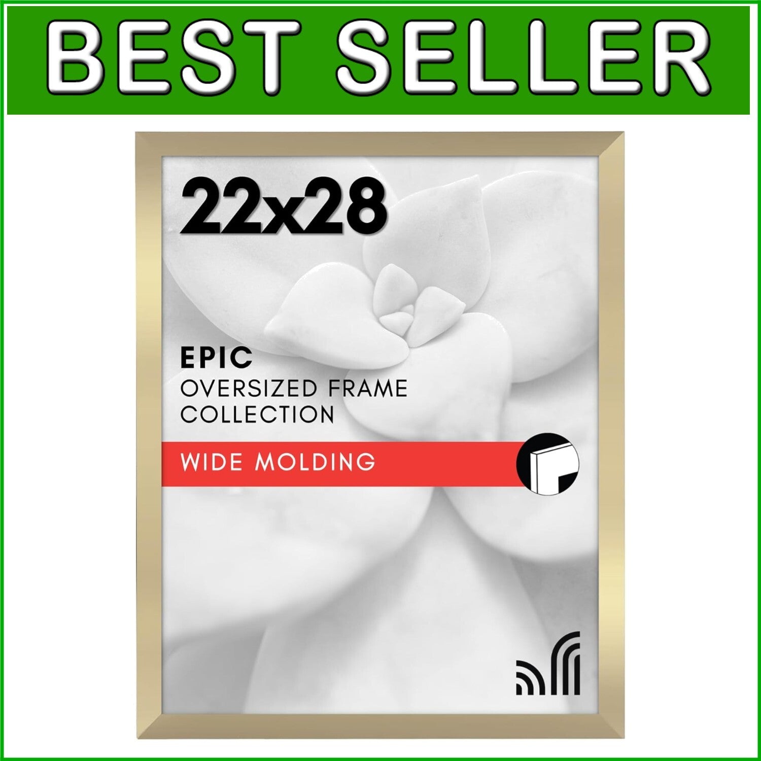 Elegant 22x28 Gold Picture Frame - Durable Engineered Wood with Plexiglass