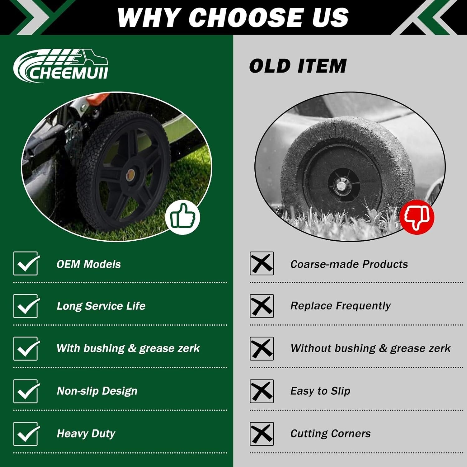 4 Pack 12-Inch Replacement Lawn Mower Wheels with Bolts & Lock Nuts - Easy Fit