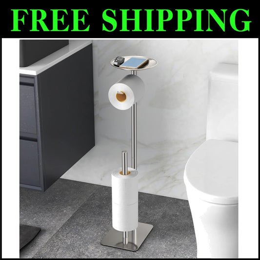 Stylish Free Standing Toilet Paper Holder Stand with 4 Roll Capacity in Brush...