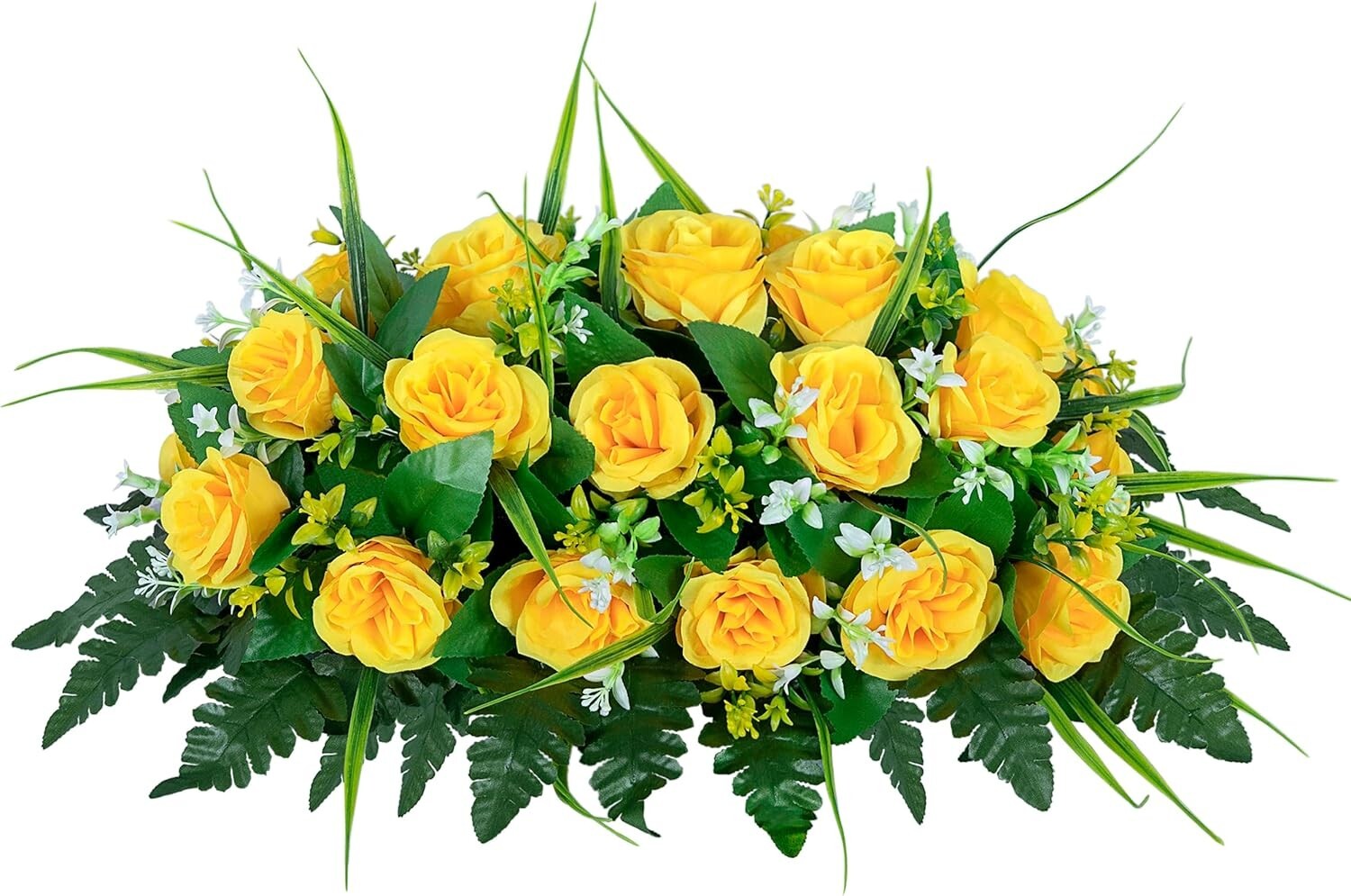 Vibrant Yellow Rose Cemetery Flower Saddle - Weather Resistant Outdoor Decor