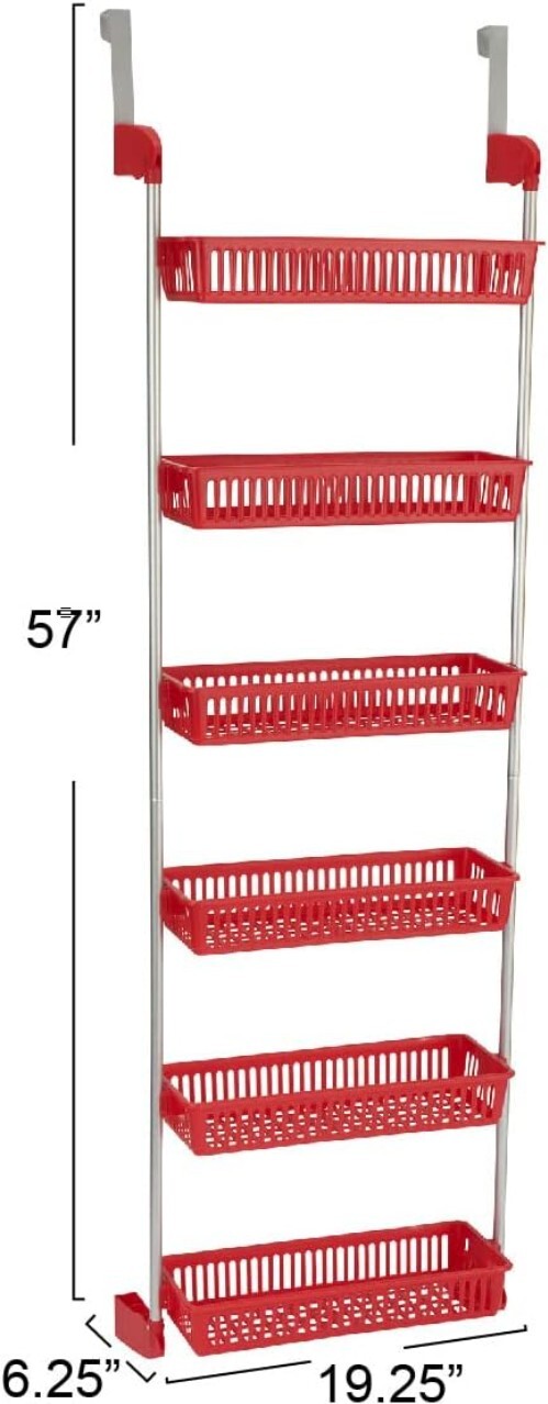 Chic 6-Tier Basket Organizer with Hooks – Space-Saving Red Storage Solution